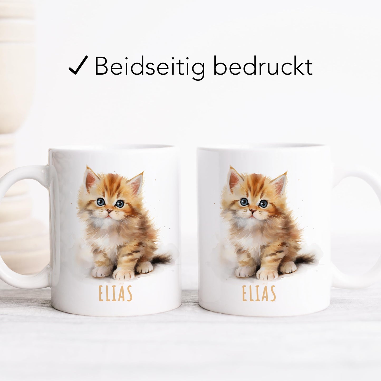 Katze Tasse personalisierte Kindertasse mit Namen Katzentasse Namenstasse süßes Kinder Geschenk für Jungen & Mädchen Kaffeetasse Teetasse aus Keramik 330 ml