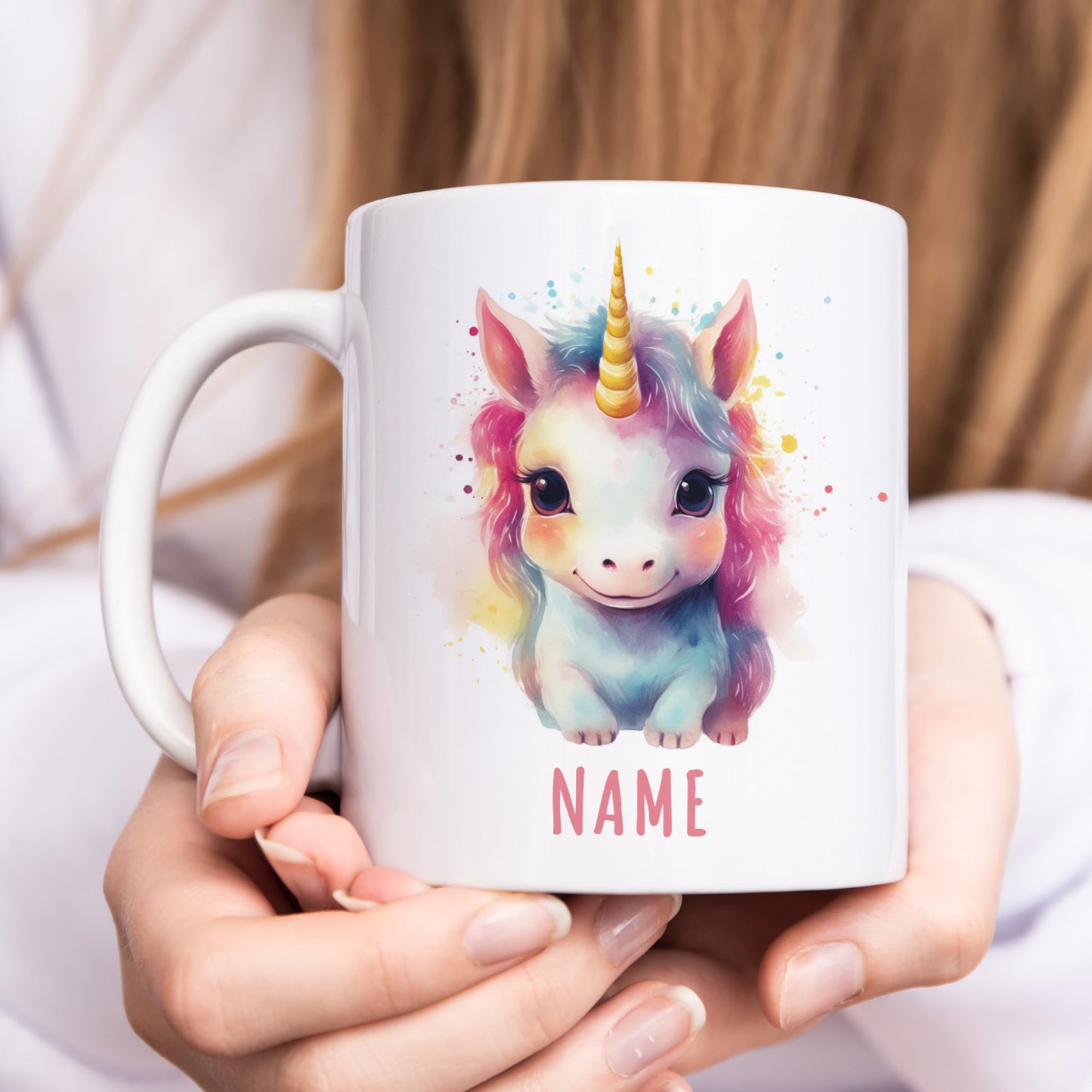 Einhorn Tasse personalisierte Kindertasse mit Namen Einhorntasse Namenstasse süßes Kinder Geschenk für Jungen & Mädchen Kaffeetasse Teetasse aus Keramik 330 ml