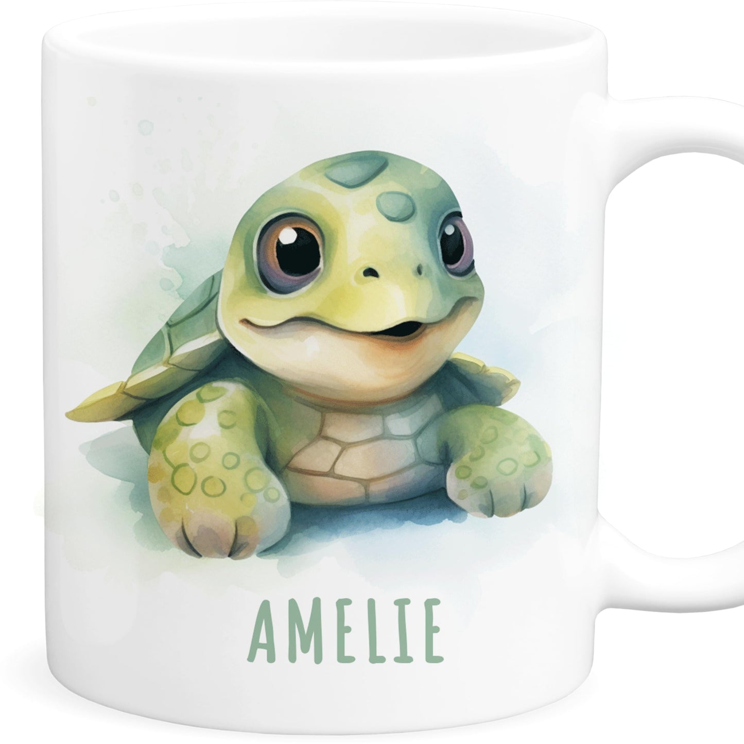 Schildkröte Tasse personalisierte Kindertasse mit Namen Schildkrötentasse Namenstasse süßes Kinder Geschenk für Jungen & Mädchen Kaffeetasse Teetasse aus Keramik 330 ml