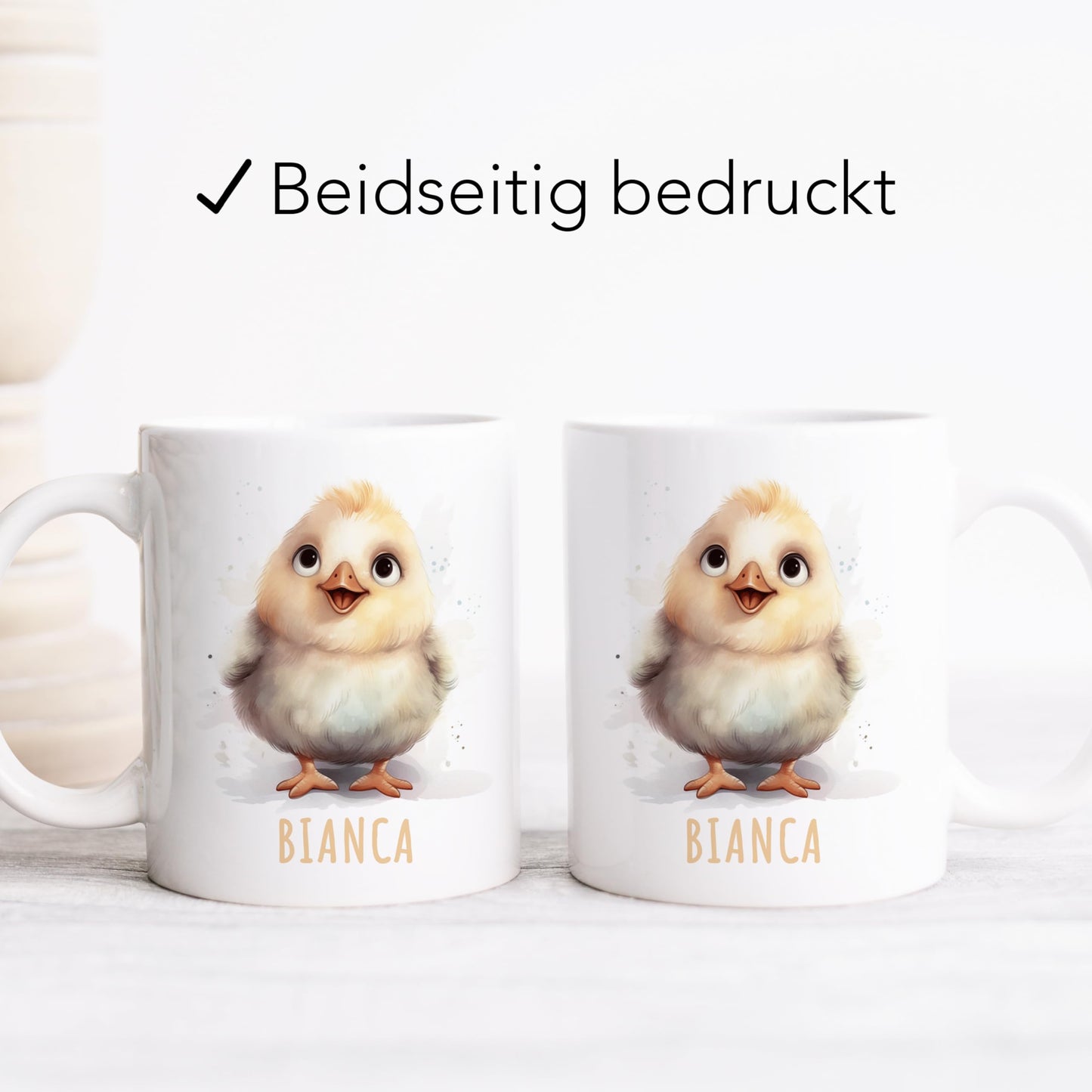 Huhn Tasse personalisierte Kindertasse mit Namen Huhntasse Namenstasse süßes Kinder Geschenk für Jungen & Mädchen Kaffeetasse Teetasse aus Keramik 330 ml