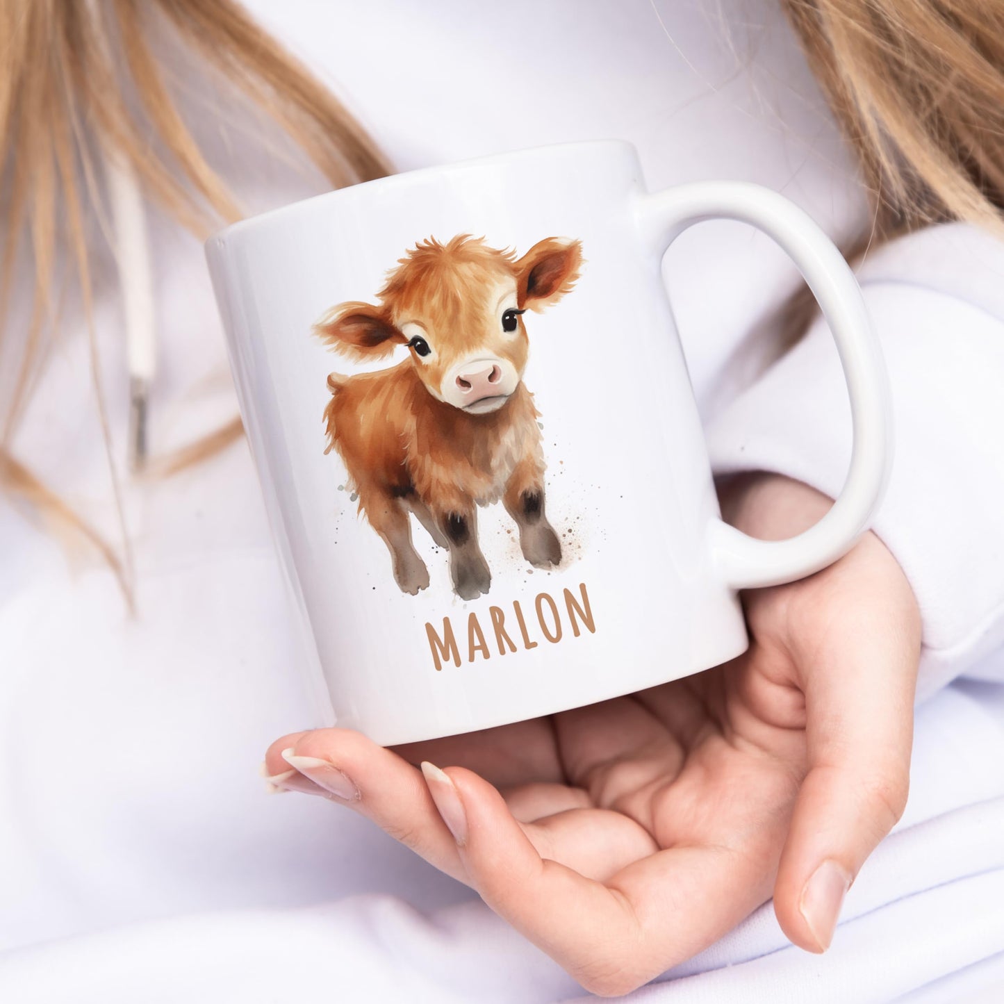 Kuh Tasse personalisierte Kindertasse mit Namen Kuhtasse Namenstasse süßes Kinder Geschenk für Jungen & Mädchen Kaffeetasse Teetasse aus Keramik 330 ml (Kuh)