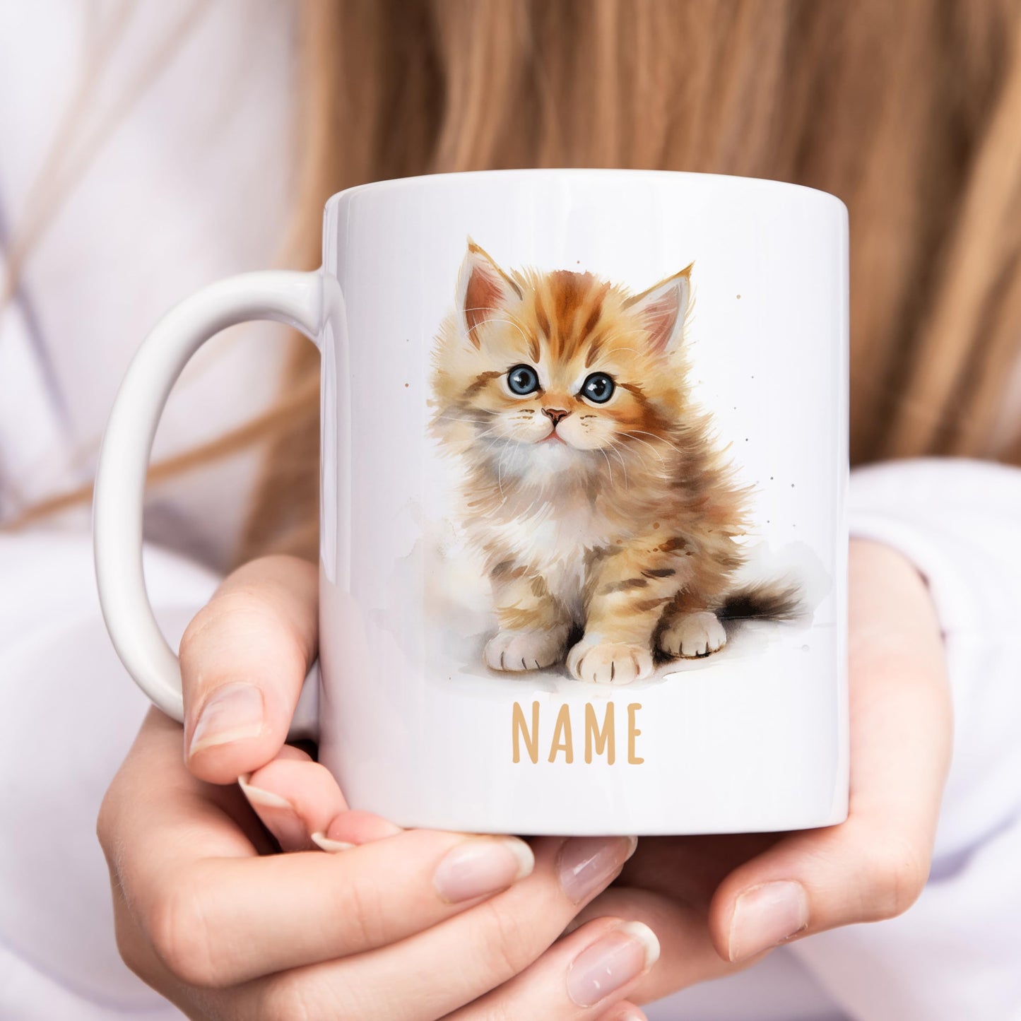 Katze Tasse personalisierte Kindertasse mit Namen Katzentasse Namenstasse süßes Kinder Geschenk für Jungen & Mädchen Kaffeetasse Teetasse aus Keramik 330 ml