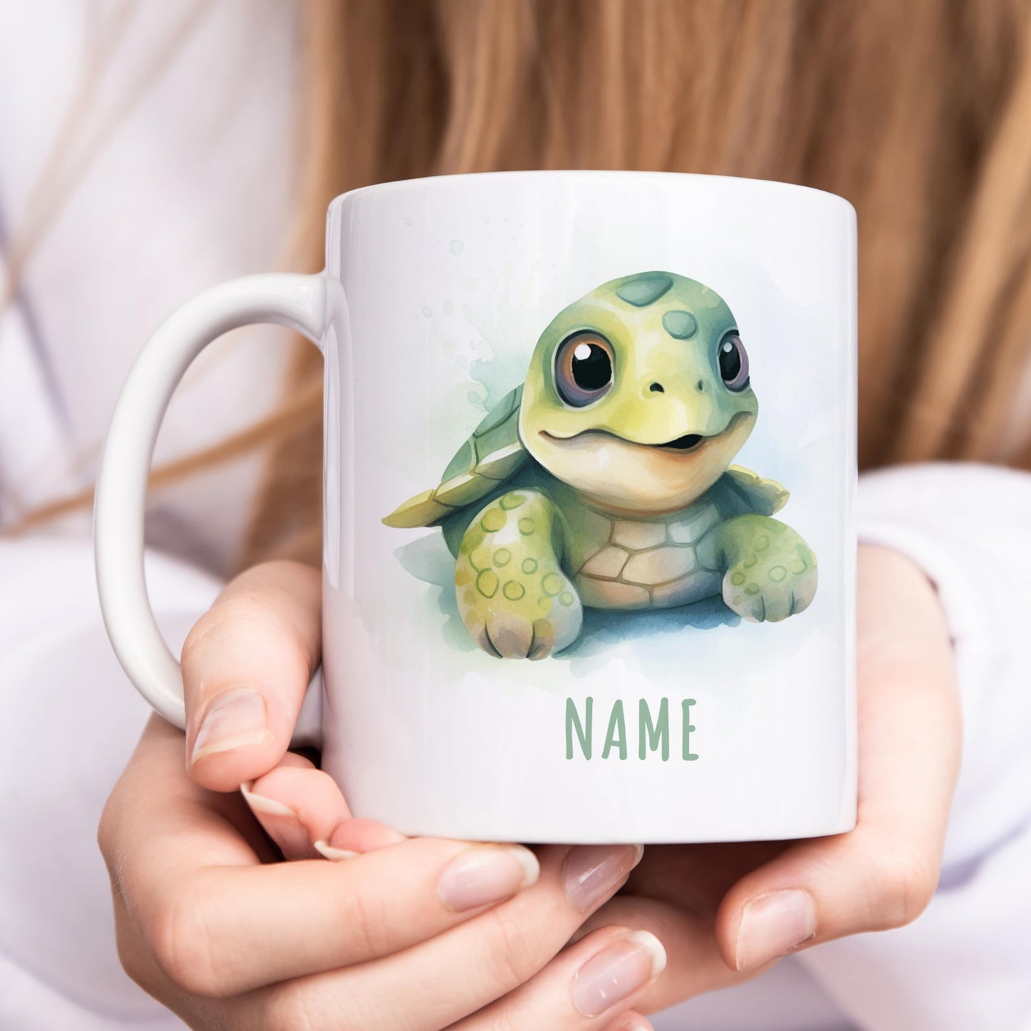 Schildkröte Tasse personalisierte Kindertasse mit Namen Schildkrötentasse Namenstasse süßes Kinder Geschenk für Jungen & Mädchen Kaffeetasse Teetasse aus Keramik 330 ml