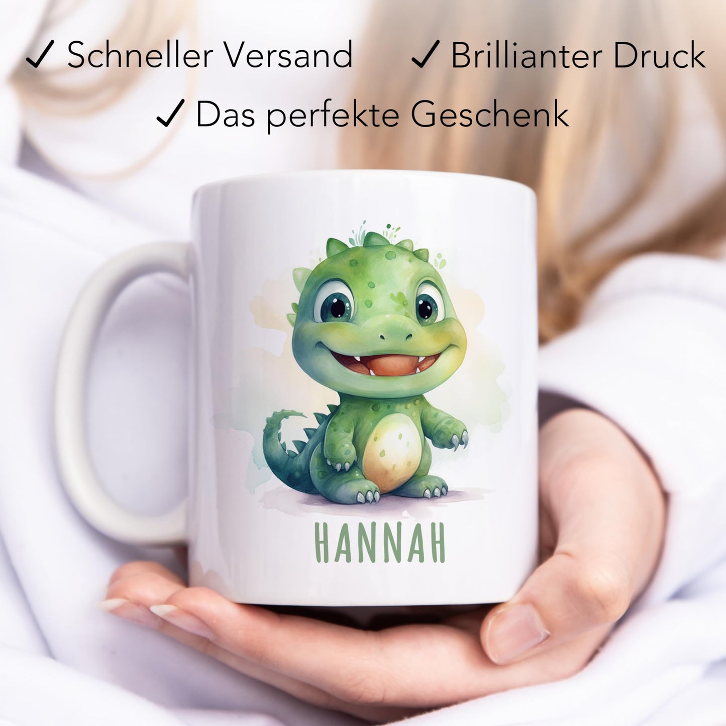 Dino Tasse personalisierte Kindertasse mit Namen Dinotasse Dinosaurier Namenstasse süßes Kinder Geschenk für Jungen & Mädchen Kaffeetasse Teetasse aus Keramik 330 ml