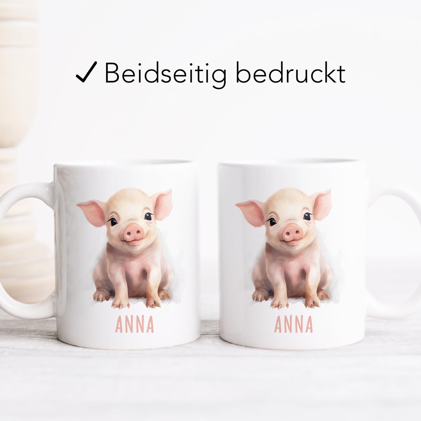 Schwein Tasse personalisierte Kindertasse mit Namen Schweinetasse Namenstasse süßes Kinder Geschenk für Jungen & Mädchen Kaffeetasse Teetasse aus Keramik 330 ml