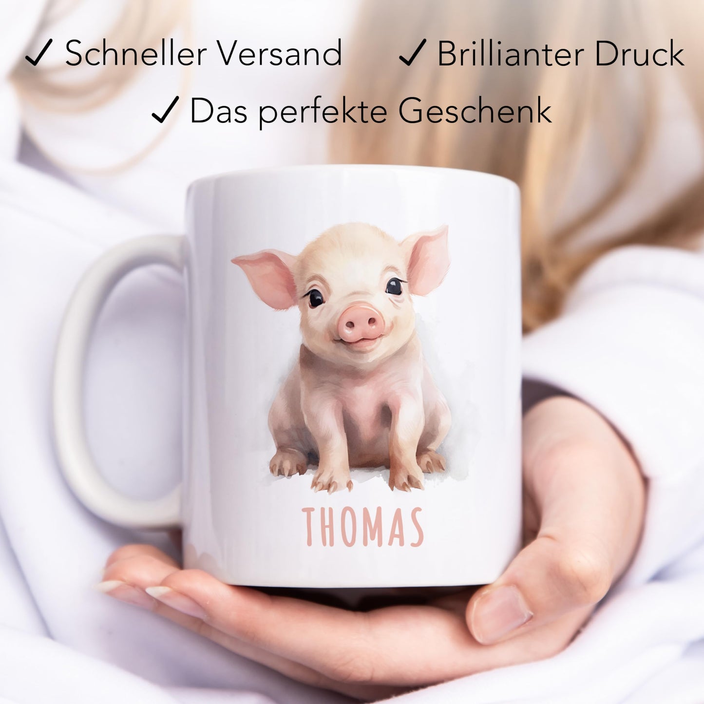 Schwein Tasse personalisierte Kindertasse mit Namen Schweinetasse Namenstasse süßes Kinder Geschenk für Jungen & Mädchen Kaffeetasse Teetasse aus Keramik 330 ml