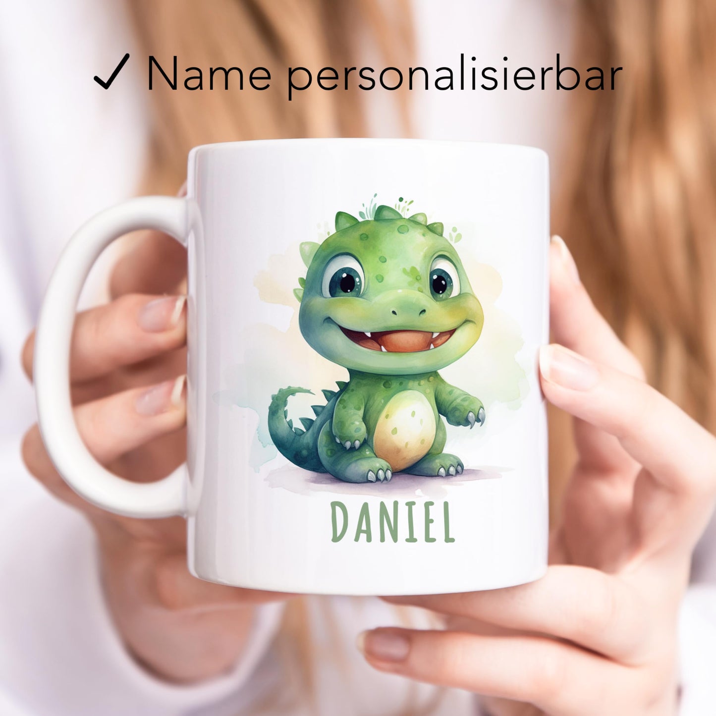 Dino Tasse personalisierte Kindertasse mit Namen Dinotasse Dinosaurier Namenstasse süßes Kinder Geschenk für Jungen & Mädchen Kaffeetasse Teetasse aus Keramik 330 ml