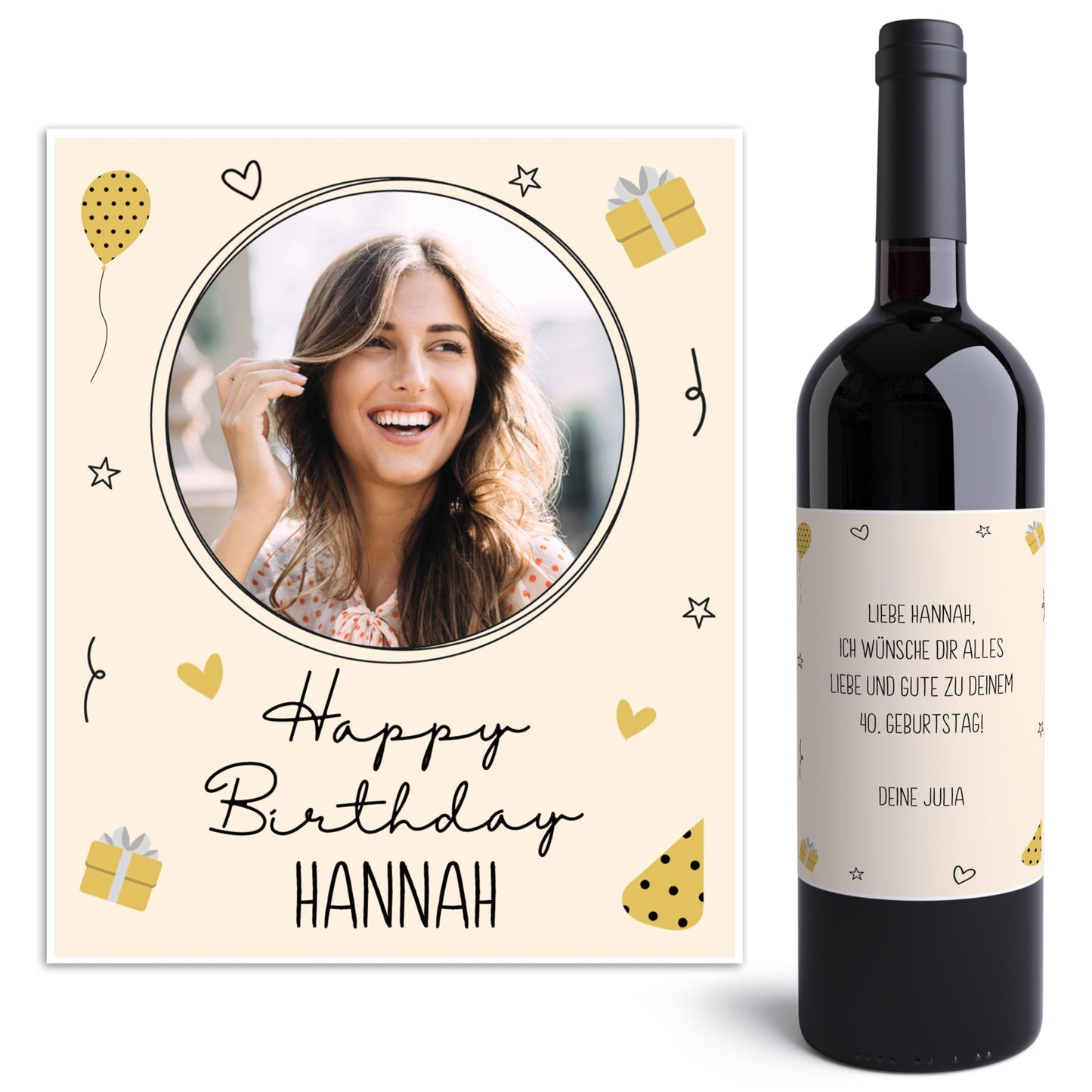 Weinetiketten Geburtstag Foto Text | Digitaler Download