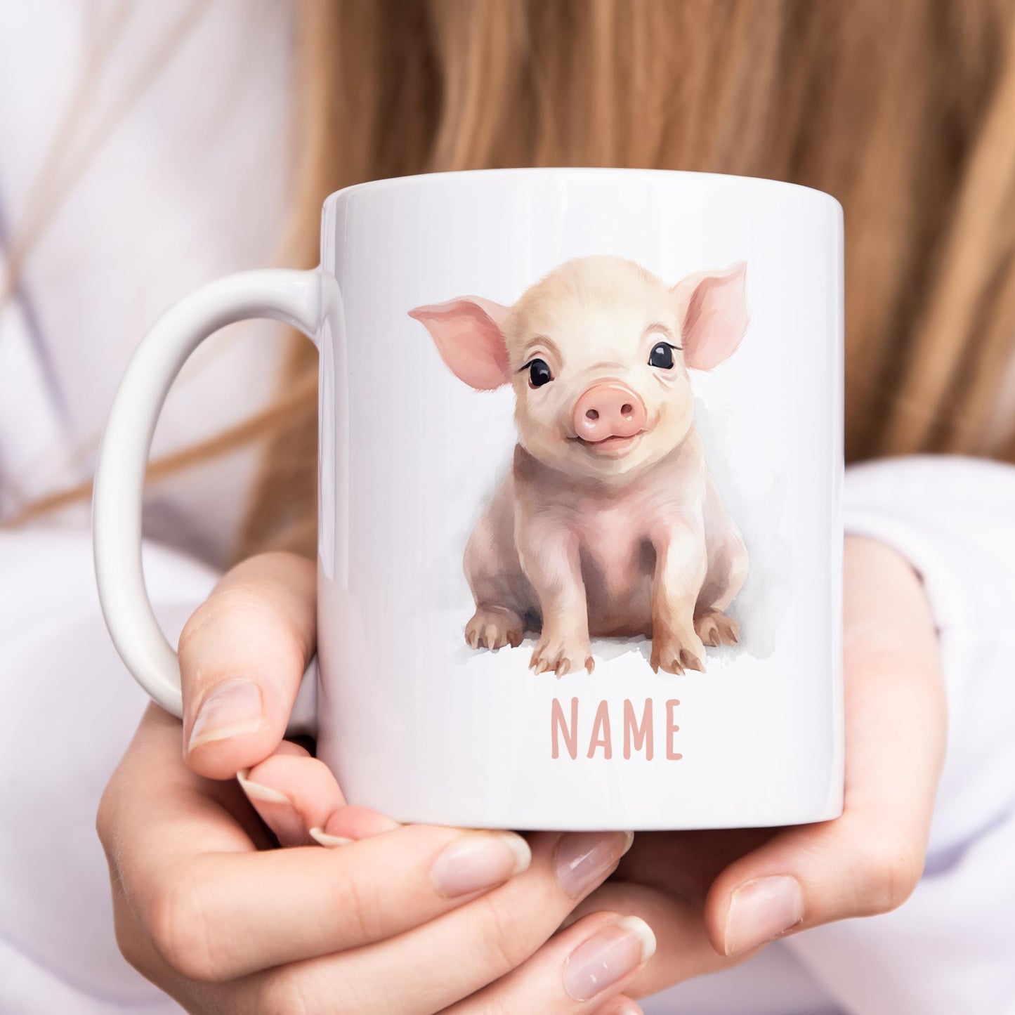 Schwein Tasse personalisierte Kindertasse mit Namen Schweinetasse Namenstasse süßes Kinder Geschenk für Jungen & Mädchen Kaffeetasse Teetasse aus Keramik 330 ml