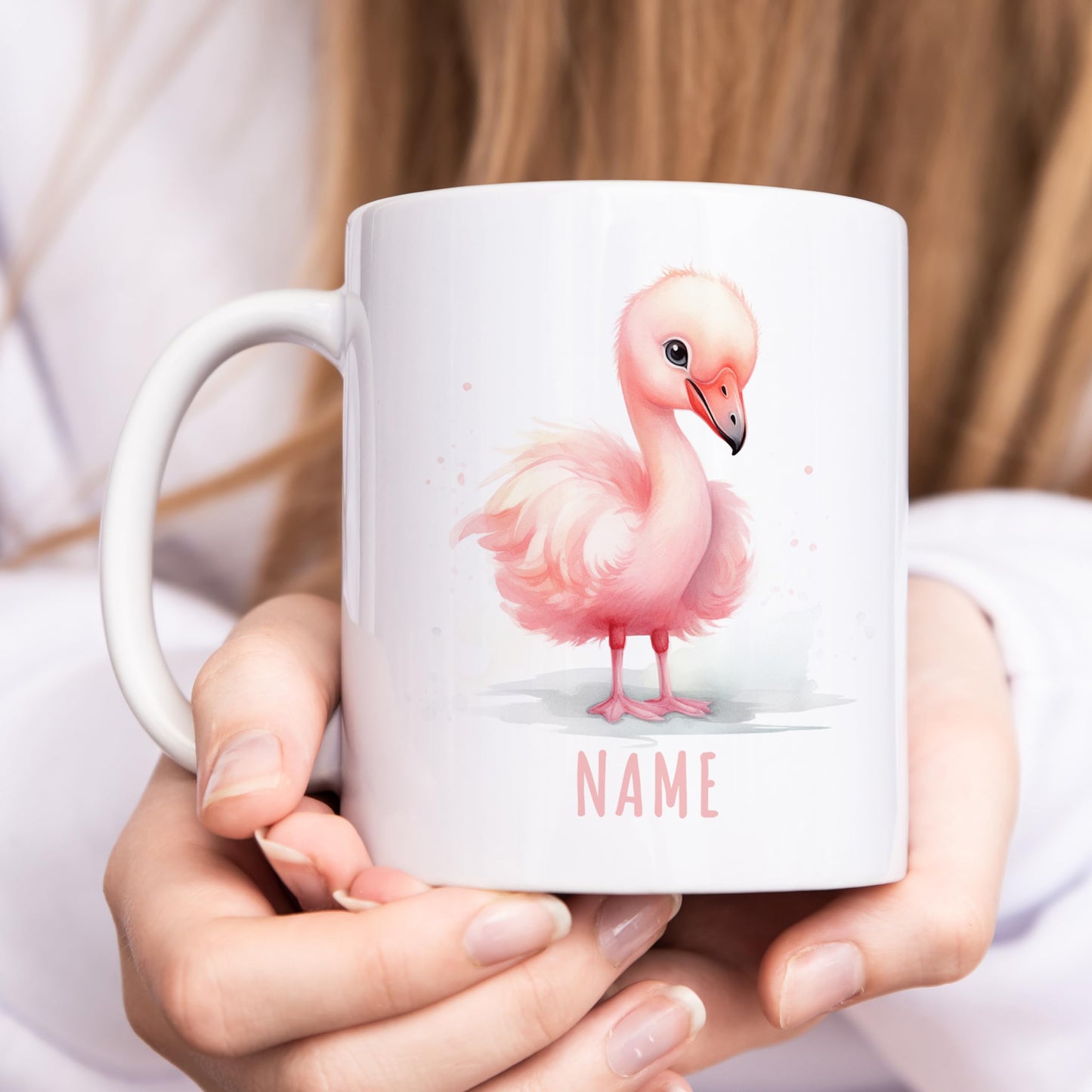 Flamingo Tasse personalisierte Kindertasse mit Namen Flamingotasse Namenstasse süßes Kinder Geschenk für Jungen & Mädchen Kaffeetasse Teetasse aus Keramik 330 ml