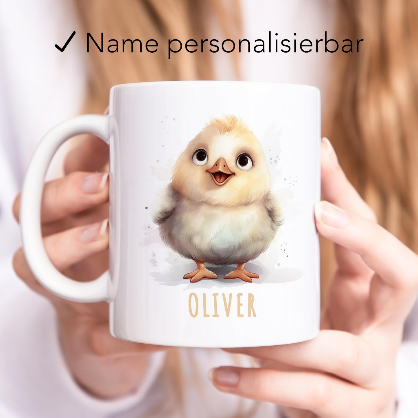 Huhn Tasse personalisierte Kindertasse mit Namen Huhntasse Namenstasse süßes Kinder Geschenk für Jungen & Mädchen Kaffeetasse Teetasse aus Keramik 330 ml