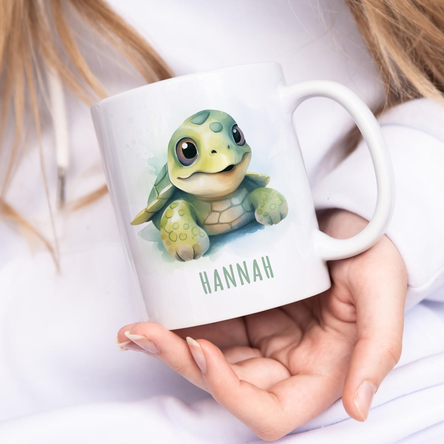 Schildkröte Tasse personalisierte Kindertasse mit Namen Schildkrötentasse Namenstasse süßes Kinder Geschenk für Jungen & Mädchen Kaffeetasse Teetasse aus Keramik 330 ml