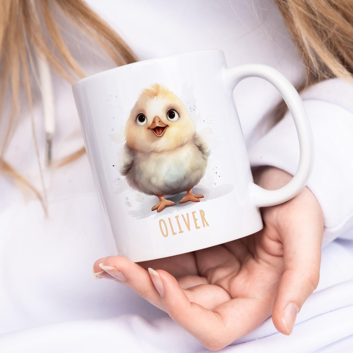 Huhn Tasse personalisierte Kindertasse mit Namen Huhntasse Namenstasse süßes Kinder Geschenk für Jungen & Mädchen Kaffeetasse Teetasse aus Keramik 330 ml