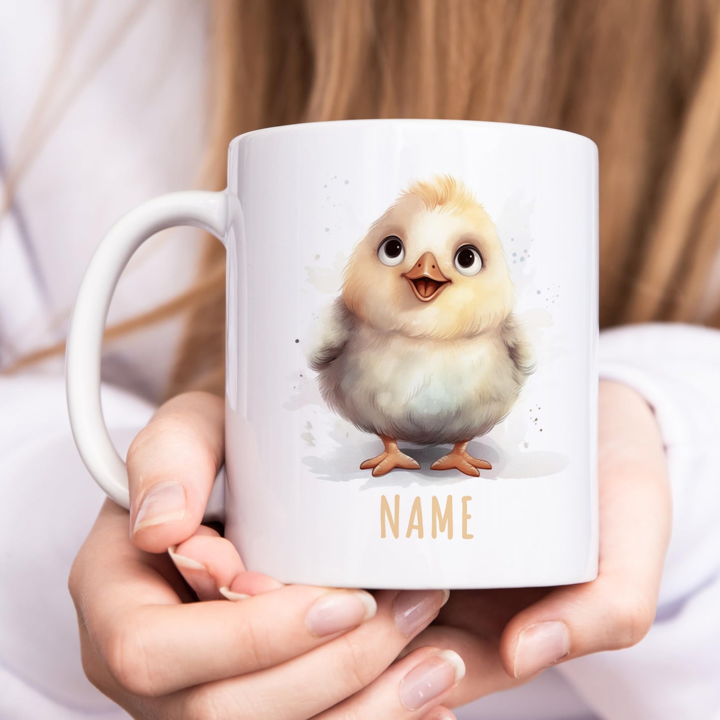 Huhn Tasse personalisierte Kindertasse mit Namen Huhntasse Namenstasse süßes Kinder Geschenk für Jungen & Mädchen Kaffeetasse Teetasse aus Keramik 330 ml