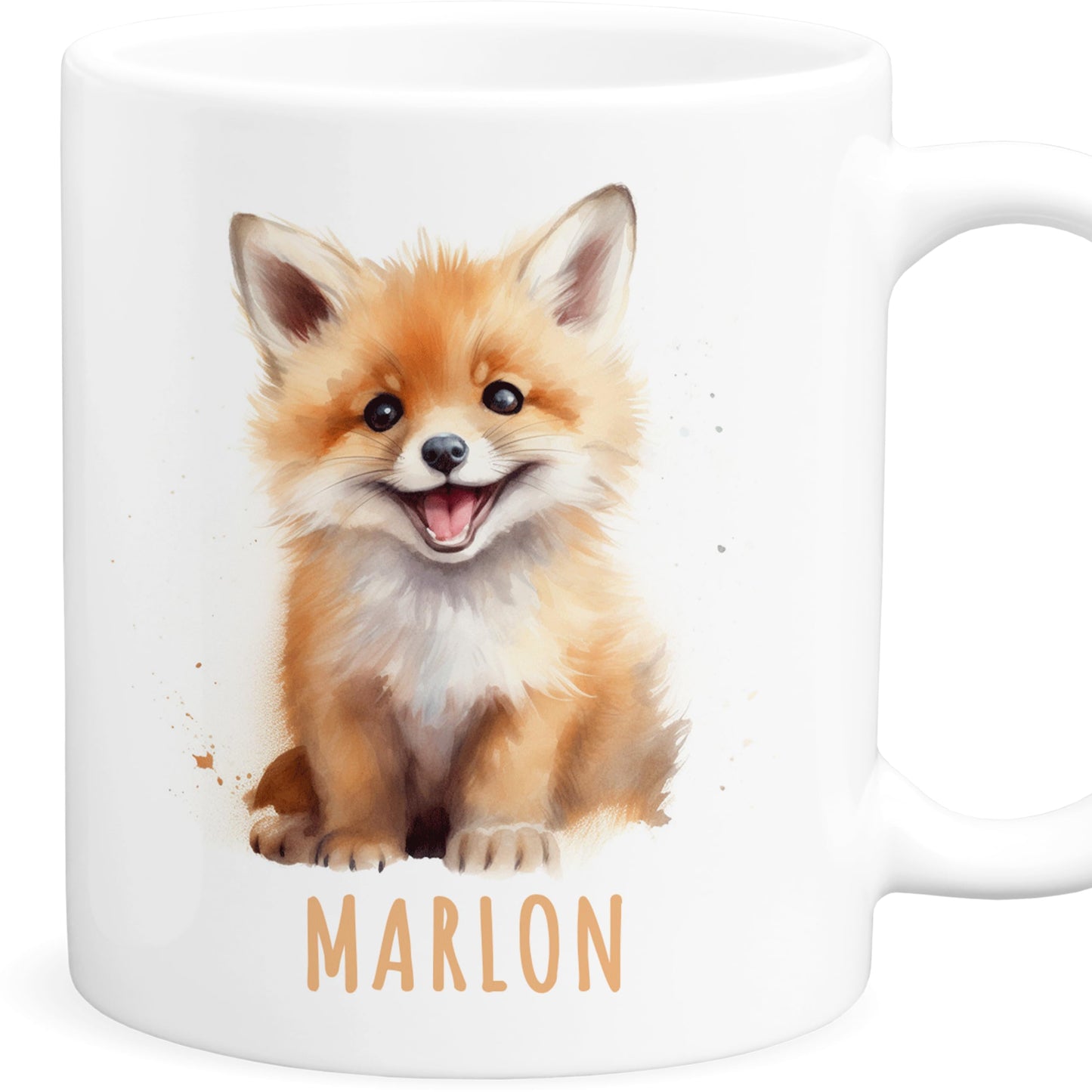 Fuchs Tasse personalisierte Kindertasse mit Namen Fuchstasse Namenstasse süßes Kinder Geschenk für Jungen & Mädchen Kaffeetasse Teetasse aus Keramik 330 ml (Fuchs)