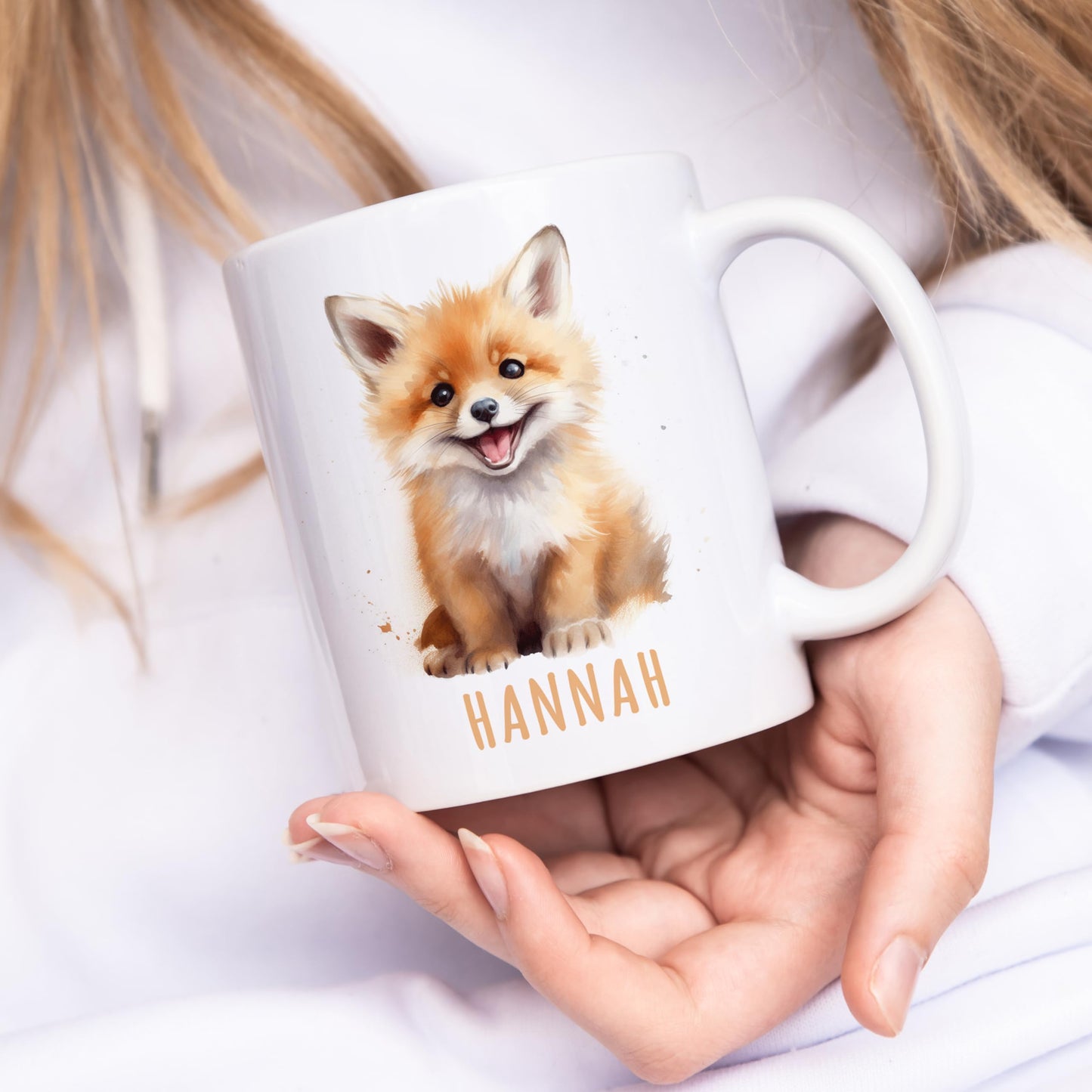 Fuchs Tasse personalisierte Kindertasse mit Namen Fuchstasse Namenstasse süßes Kinder Geschenk für Jungen & Mädchen Kaffeetasse Teetasse aus Keramik 330 ml (Fuchs)