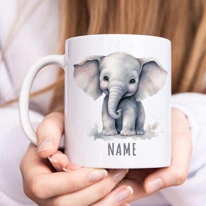 Elefant Tasse personalisierte Kindertasse mit Namen Elefantentasse Namenstasse süßes Kinder Geschenk für Jungen & Mädchen Kaffeetasse Teetasse aus Keramik 330 ml (Elefant) – DEL MÀ