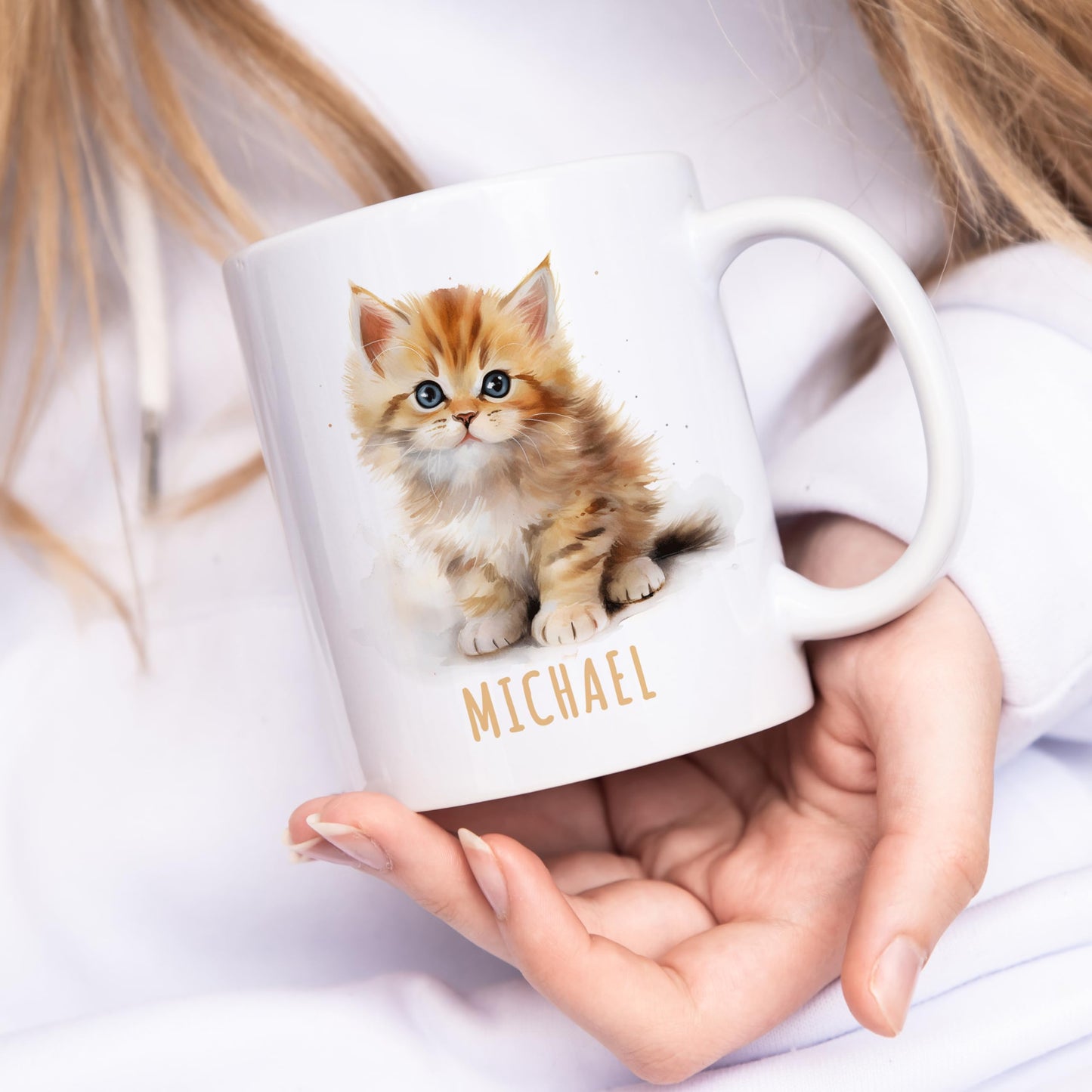 Katze Tasse personalisierte Kindertasse mit Namen Katzentasse Namenstasse süßes Kinder Geschenk für Jungen & Mädchen Kaffeetasse Teetasse aus Keramik 330 ml