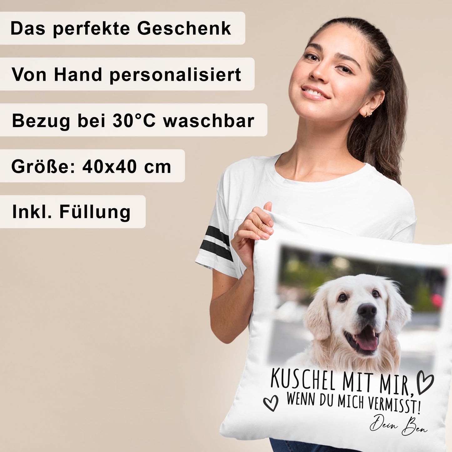 Andenken an verstorbenen Hund personalisiertes Kissen mit Foto Erinnerung Trauer Dekokissen mit Spruch Hundebesitzer Fotogeschenk Hundehalter Geschenk 40x40 cm inkl. Füllung und Bezug