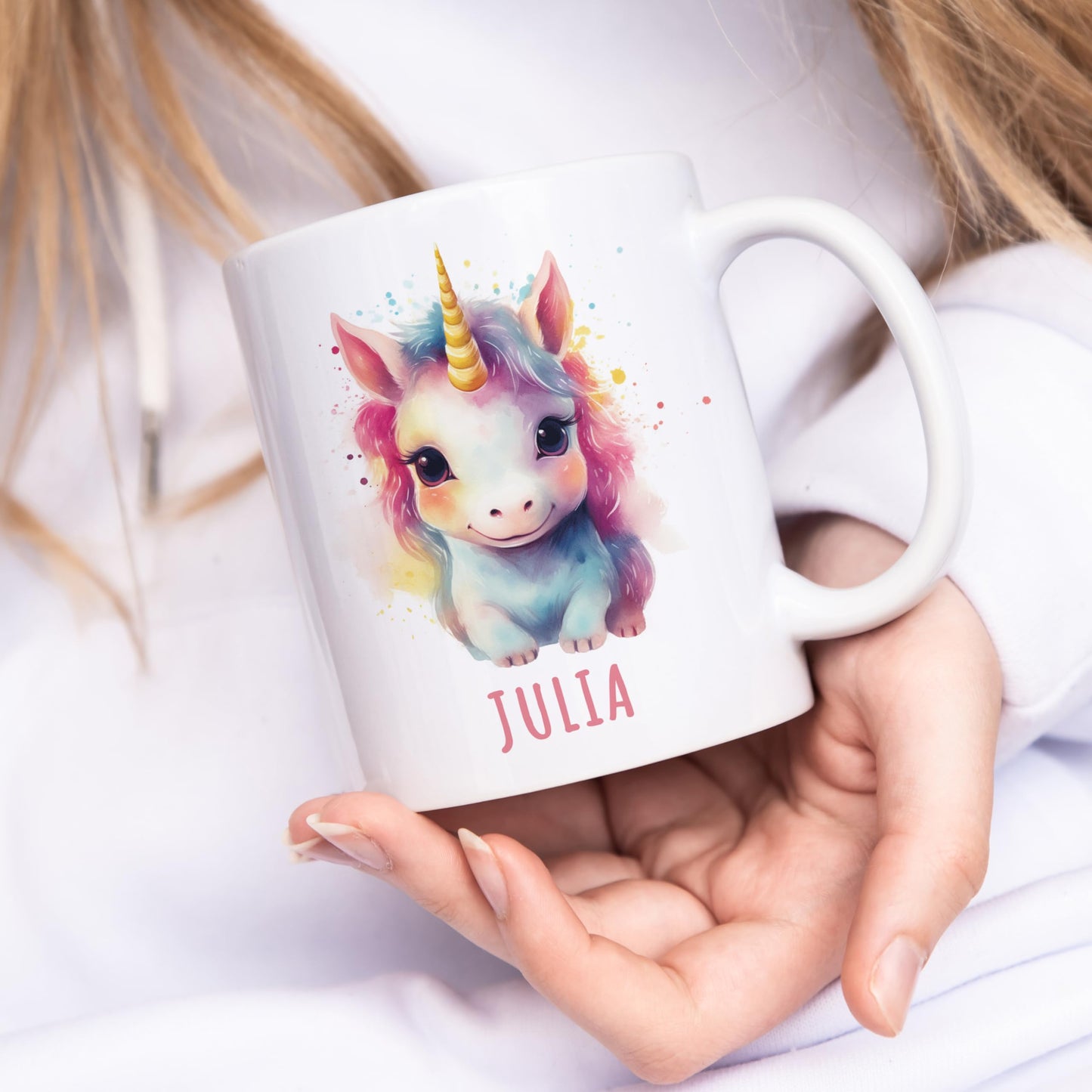 Einhorn Tasse personalisierte Kindertasse mit Namen Einhorntasse Namenstasse süßes Kinder Geschenk für Jungen & Mädchen Kaffeetasse Teetasse aus Keramik 330 ml