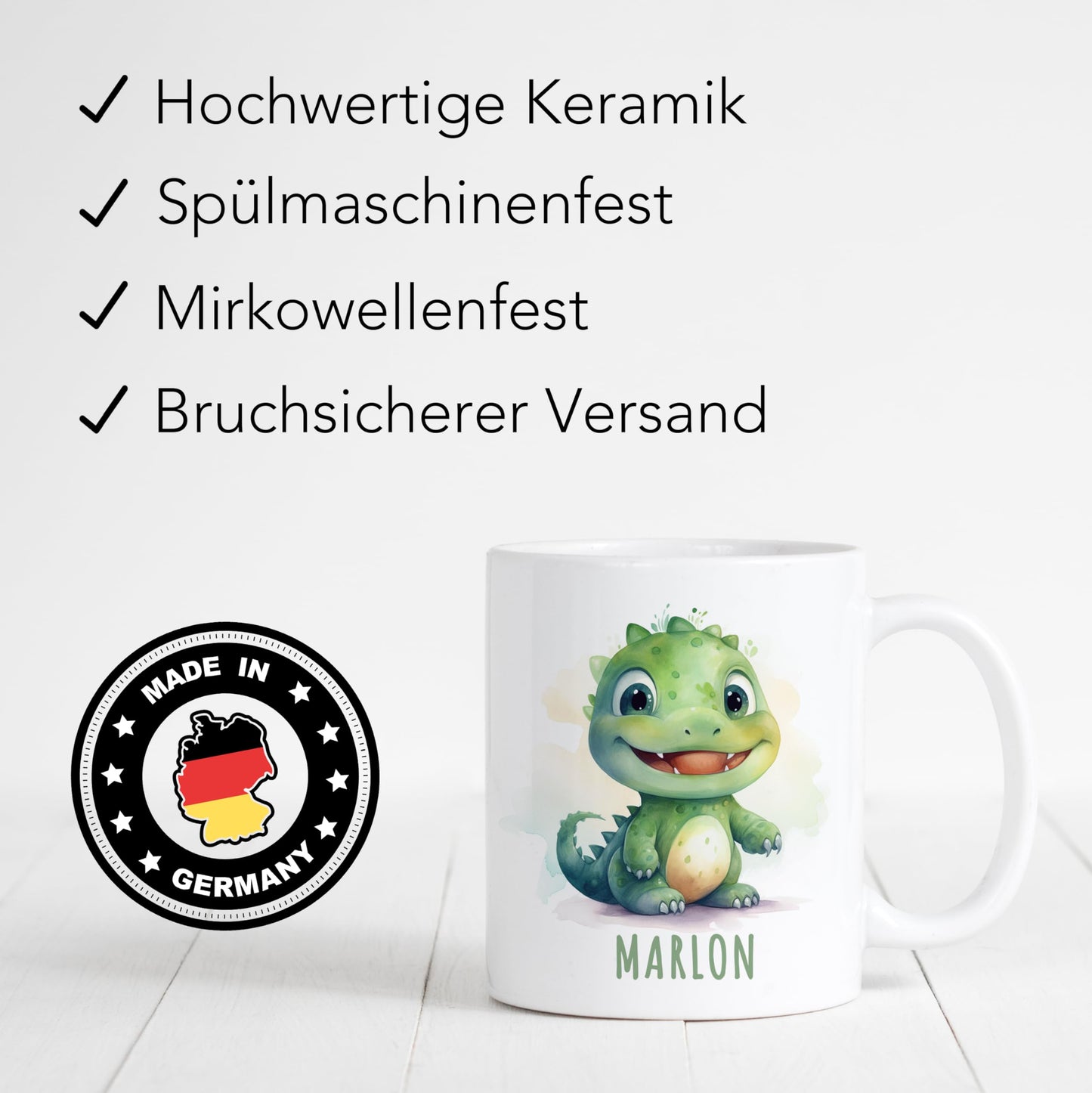 Dino Tasse personalisierte Kindertasse mit Namen Dinotasse Dinosaurier Namenstasse süßes Kinder Geschenk für Jungen & Mädchen Kaffeetasse Teetasse aus Keramik 330 ml