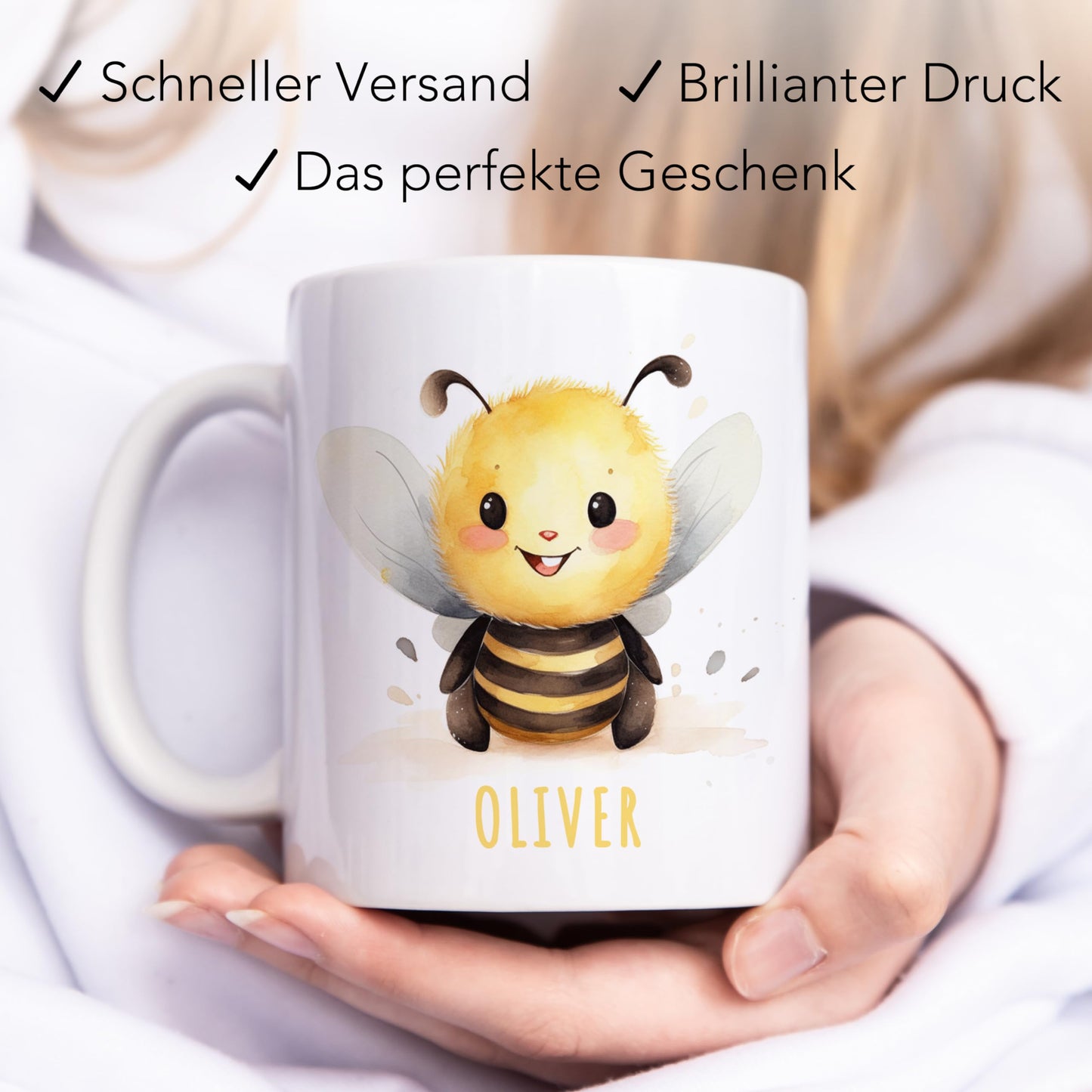 Biene Tasse personalisierte Kindertasse mit Namen Bienentasse Namenstasse süßes Kinder Geschenk für Jungen & Mädchen Kaffeetasse Teetasse aus Keramik 330 ml