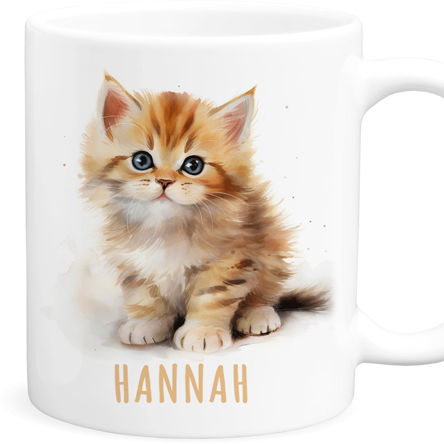 Katze Tasse personalisierte Kindertasse mit Namen Katzentasse Namenstasse süßes Kinder Geschenk für Jungen & Mädchen Kaffeetasse Teetasse aus Keramik 330 ml