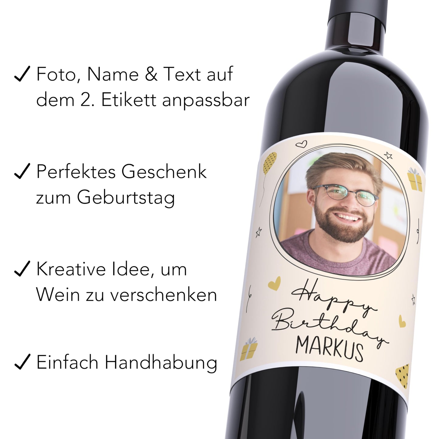 Weinetiketten Geburtstag Foto Text | Digitaler Download