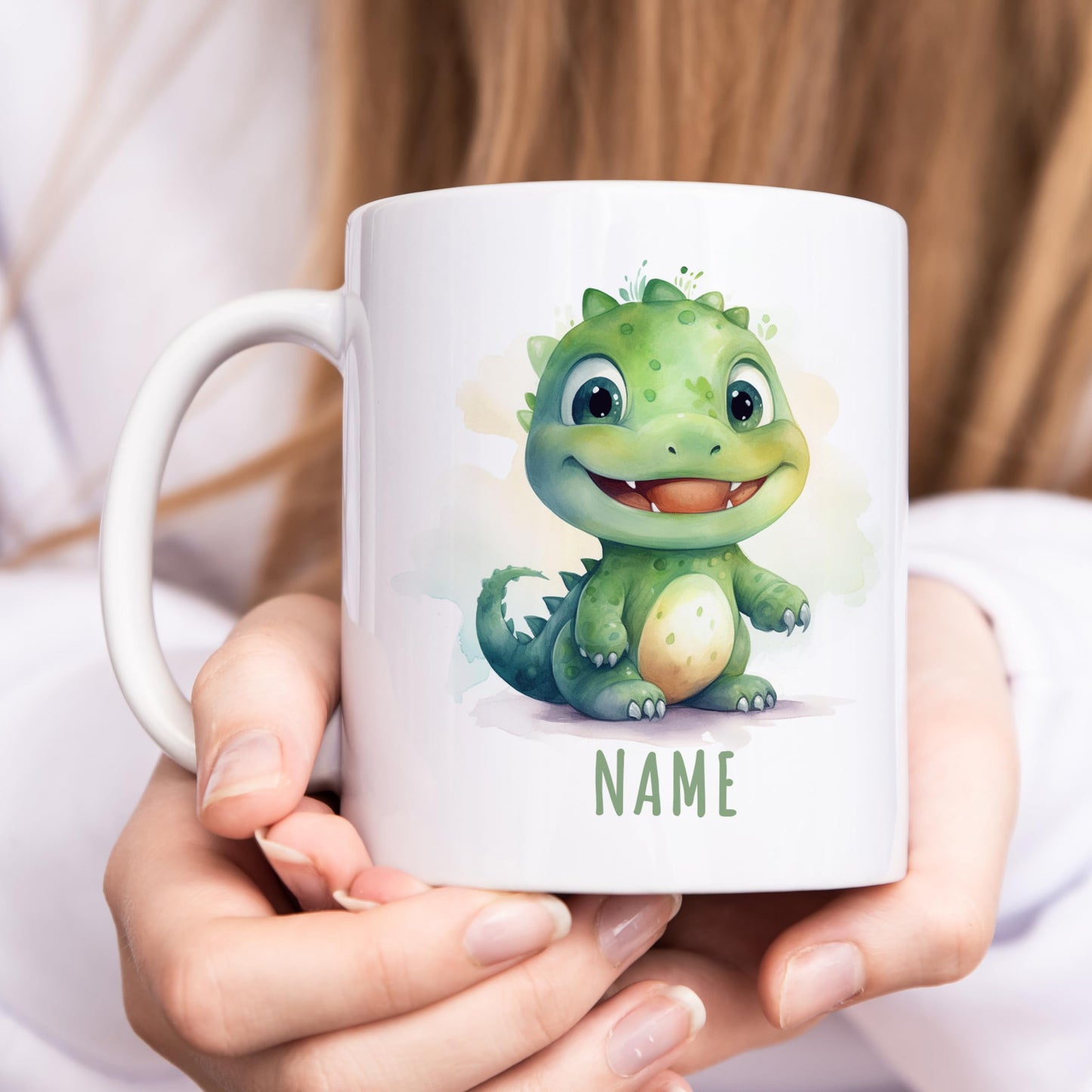 Dino Tasse personalisierte Kindertasse mit Namen Dinotasse Dinosaurier Namenstasse süßes Kinder Geschenk für Jungen & Mädchen Kaffeetasse Teetasse aus Keramik 330 ml