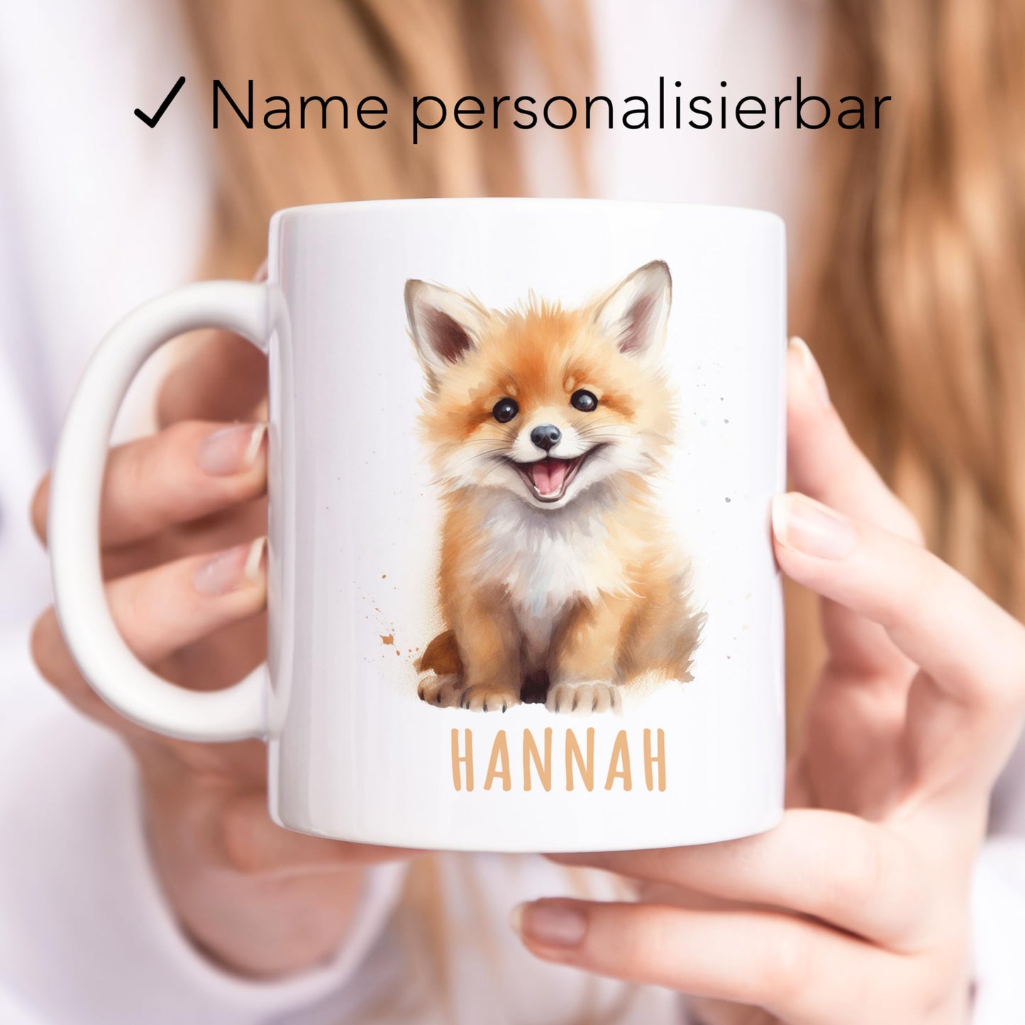 Fuchs Tasse personalisierte Kindertasse mit Namen Fuchstasse Namenstasse süßes Kinder Geschenk für Jungen & Mädchen Kaffeetasse Teetasse aus Keramik 330 ml (Fuchs)