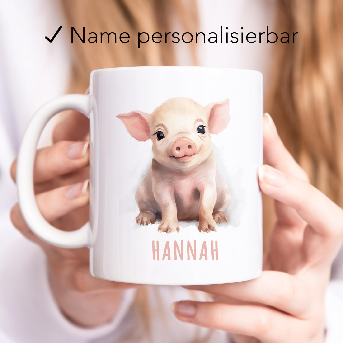 Schwein Tasse personalisierte Kindertasse mit Namen Schweinetasse Namenstasse süßes Kinder Geschenk für Jungen & Mädchen Kaffeetasse Teetasse aus Keramik 330 ml