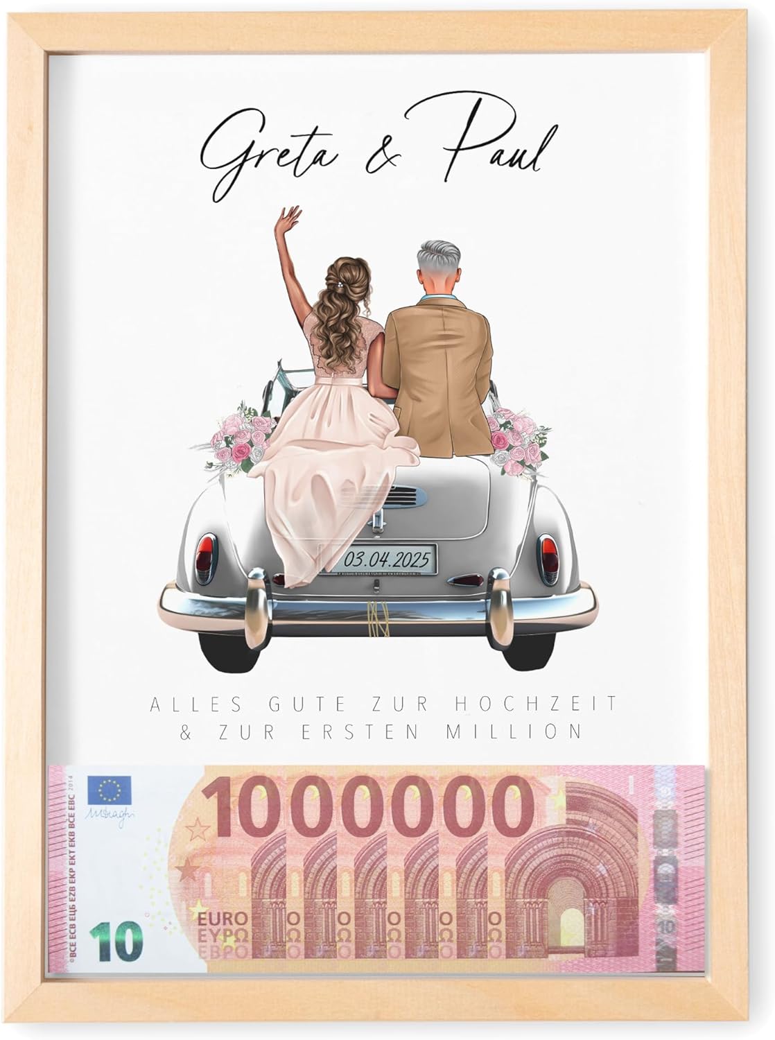 Erste Million Geldgeschenk Hochzeit personalisiertes Bild Hochzeitsgeschenk Geld Geschenk für Brautpaar (mit oder ohne Rahmen)