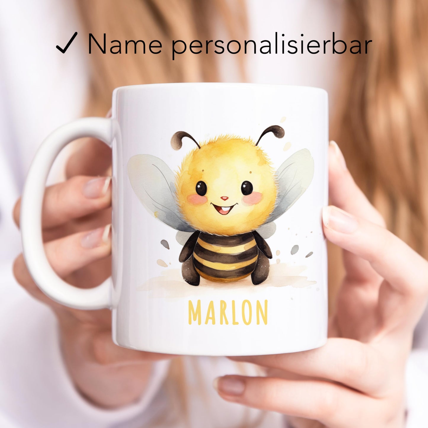 Biene Tasse personalisierte Kindertasse mit Namen Bienentasse Namenstasse süßes Kinder Geschenk für Jungen & Mädchen Kaffeetasse Teetasse aus Keramik 330 ml