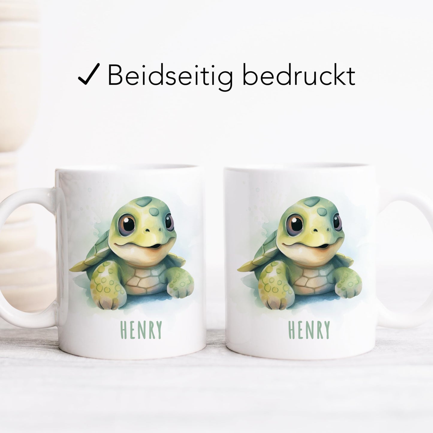 Schildkröte Tasse personalisierte Kindertasse mit Namen Schildkrötentasse Namenstasse süßes Kinder Geschenk für Jungen & Mädchen Kaffeetasse Teetasse aus Keramik 330 ml