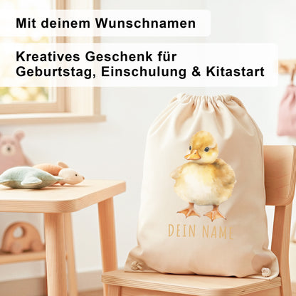 Ente Turnbeutel Kinder personalisierter Sportbeutel für den Kindergarten Stoffbeutel mit Kordelzug