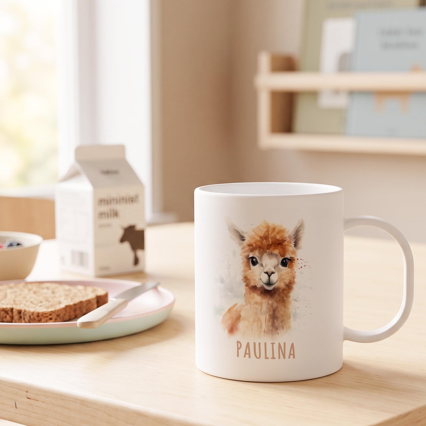 Bruchsichere Kindertasse leichte Kunststoff Tasse mit Henkel für Kindergarten, Alpaka