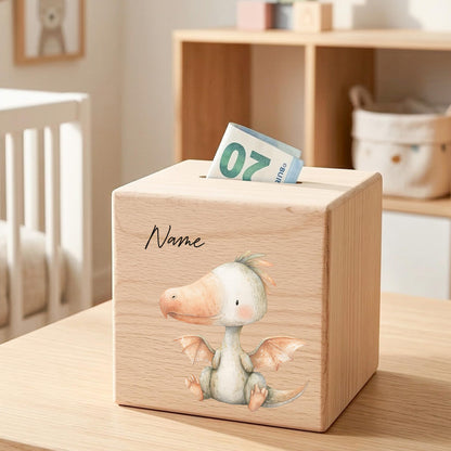 Spardose Dino für Jungen personalisierte Sparbox aus Holz Sparschwein für Kinder V6
