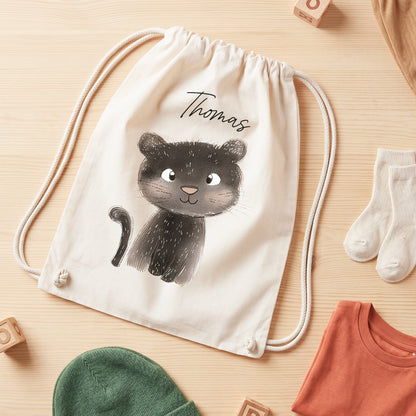 Panter Turnbeutel für Kinder personalisierter Sportbeutel für den Kindergarten Stoffbeutel mit Kordelzug