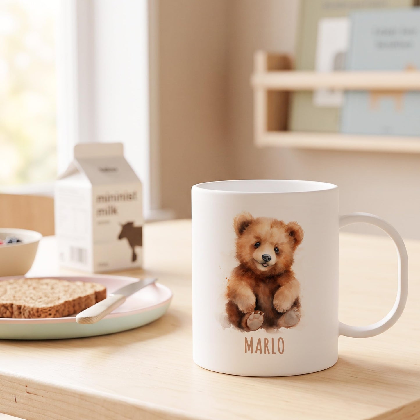 Bruchsichere Kindertasse leichte Kunststoff Tasse mit Henkel für Kindergarten, Bär