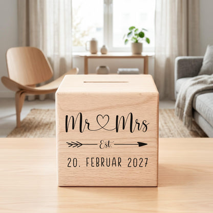 Geldgeschenk zur Hochzeit personalisierte Holz Spardose Hochzeitsgeschenk für Brautpaar