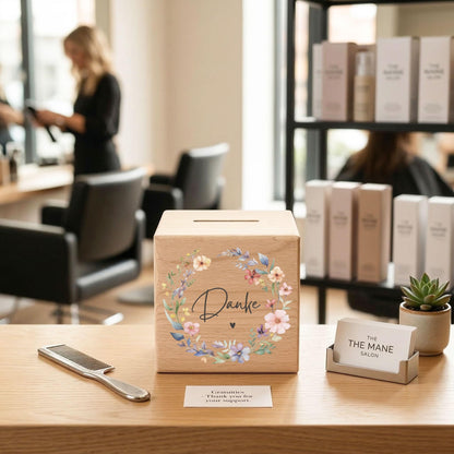 Danke Trinkgeldkasse mit Wildblumen Spardose aus Holz als Kaffeekasse
