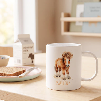 Bruchsichere Kindertasse leichte Kunststoff Tasse mit Henkel für Kindergarten, Pferd