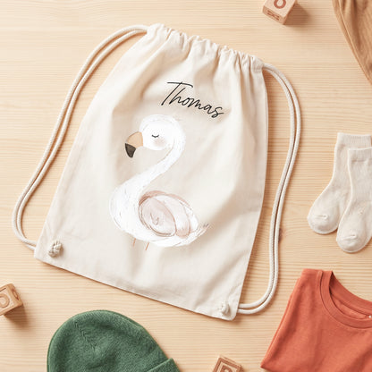 Flamingo Turnbeutel für Kinder personalisierter Sportbeutel für den Kindergarten Stoffbeutel mit Kordelzug