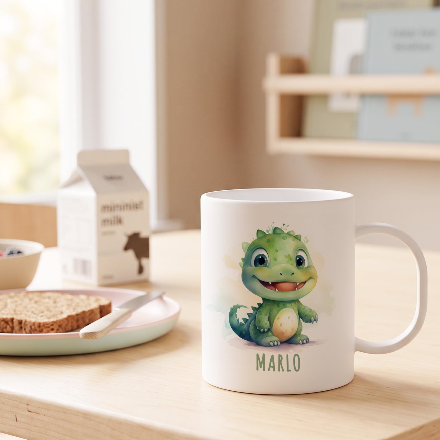 Bruchsichere Kindertasse leichte Kunststoff Tasse mit Henkel für Kindergarten, Dino