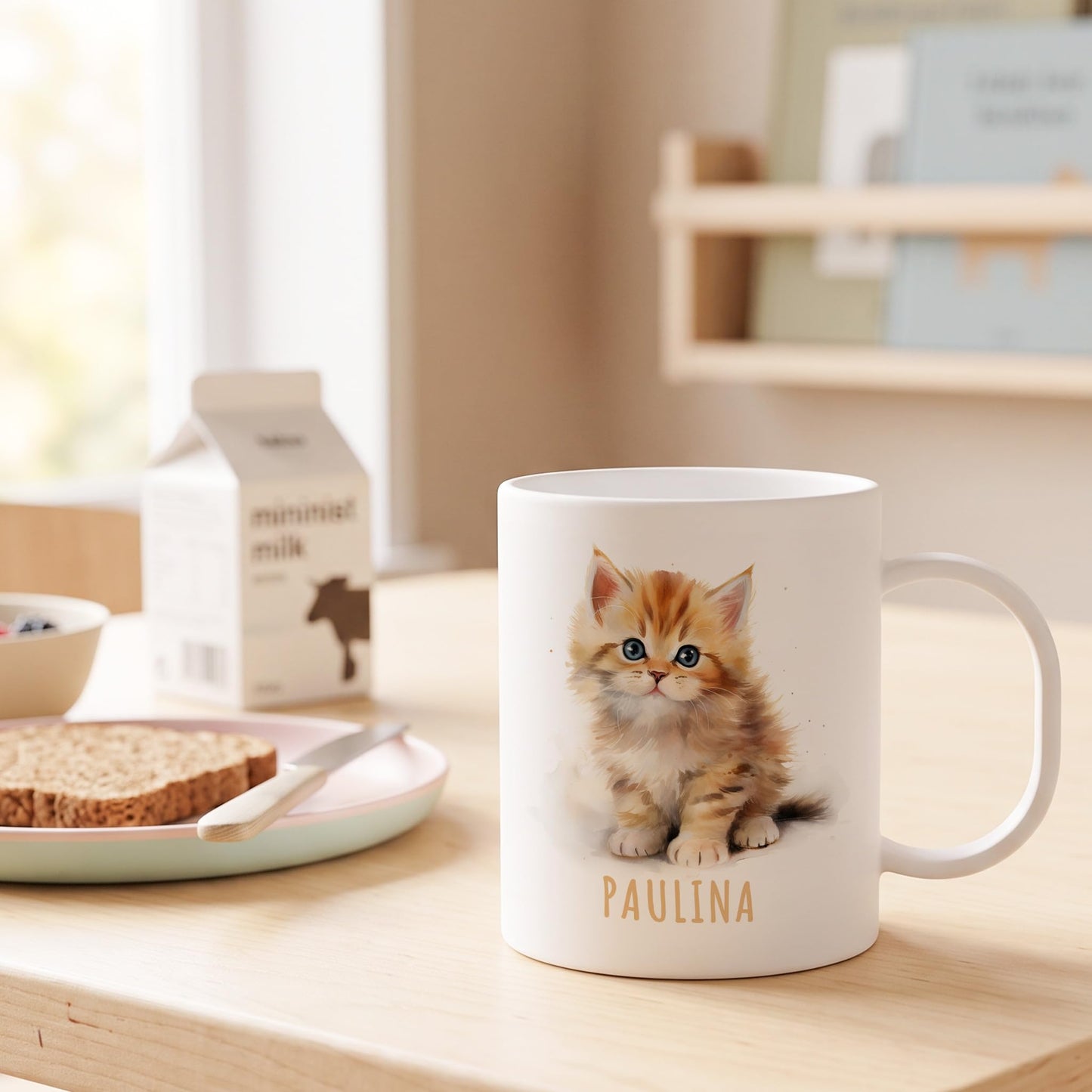 Bruchsichere Kindertasse leichte Kunststoff Tasse mit Henkel für Kindergarten, Katze