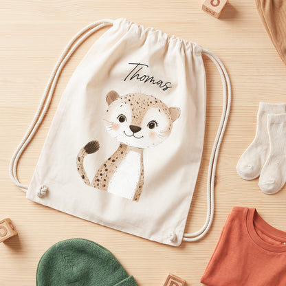 Leopard Turnbeutel für Kinder personalisierter Sportbeutel für den Kindergarten Stoffbeutel mit Kordelzug