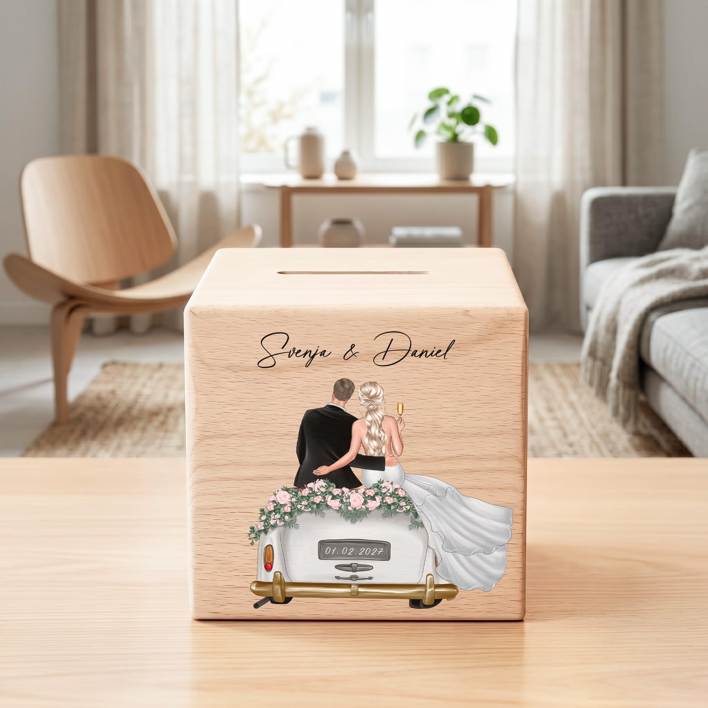 Geldgeschenk zur Hochzeit personalisierte Holz Spardose Hochzeitsgeschenk für Brautpaar als Geld Geschenk