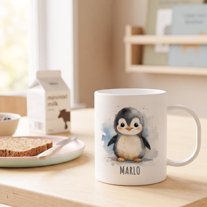 Bruchsichere Kindertasse leichte Kunststoff Tasse mit Henkel für Kindergarten, Pinguin