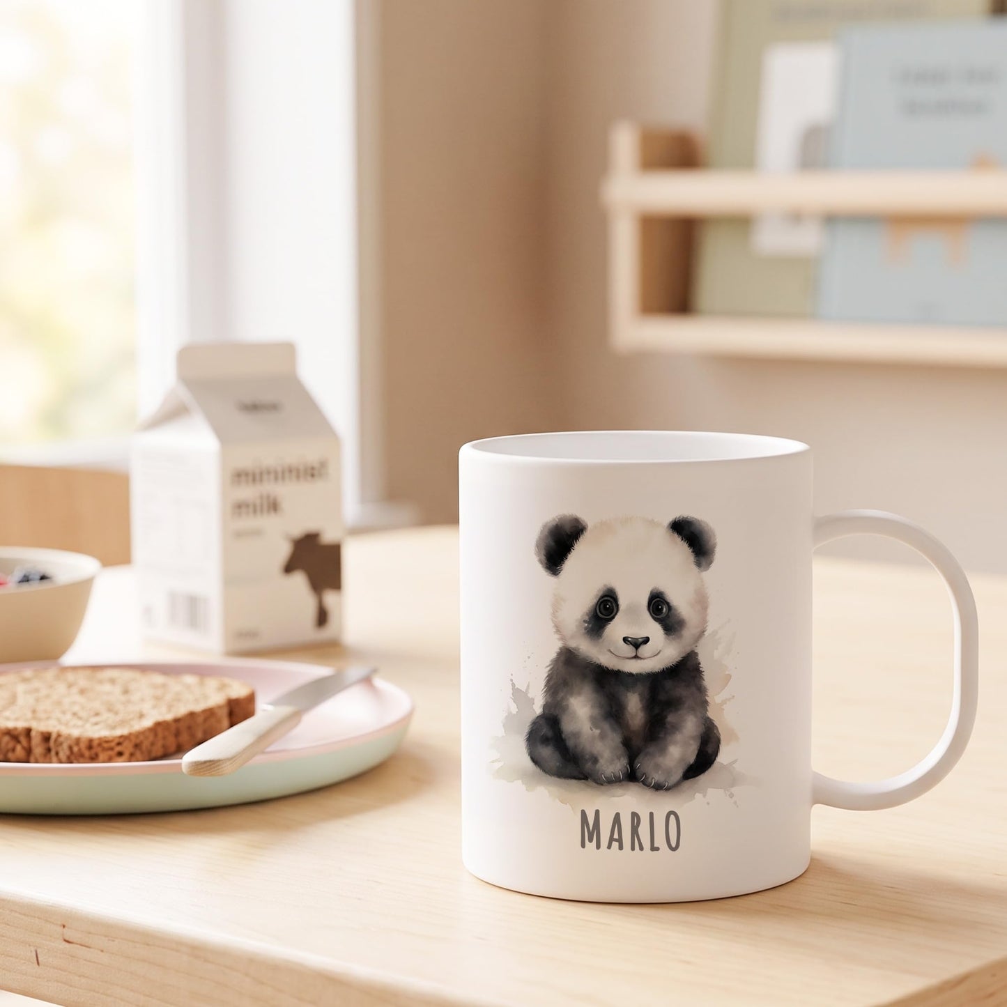Bruchsichere Kindertasse leichte Kunststoff Tasse mit Henkel für Kindergarten, Panda