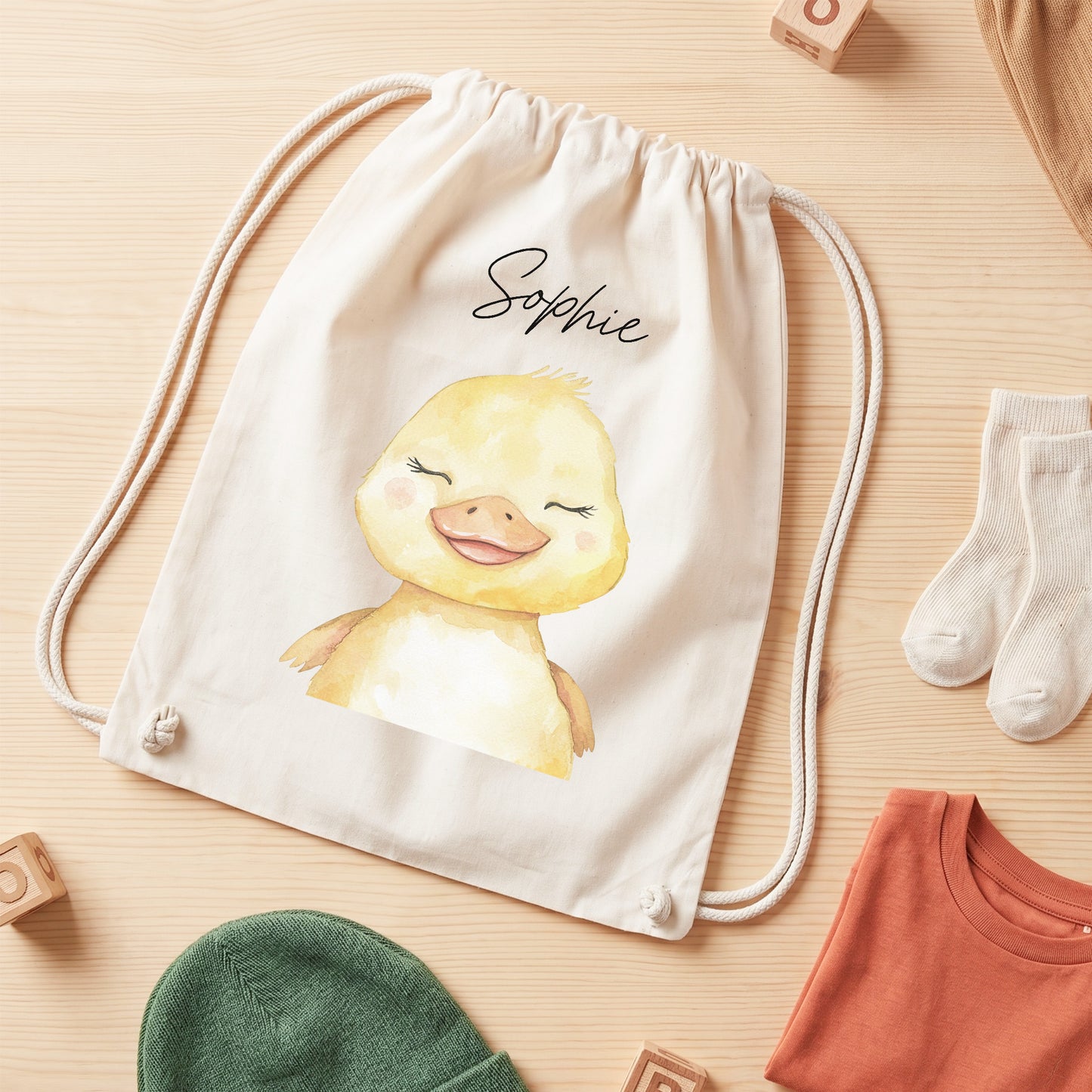 Ente Turnbeutel Kinder personalisierter Sportbeutel für Kindergarten & Kita Stoffbeutel mit Kordelzug